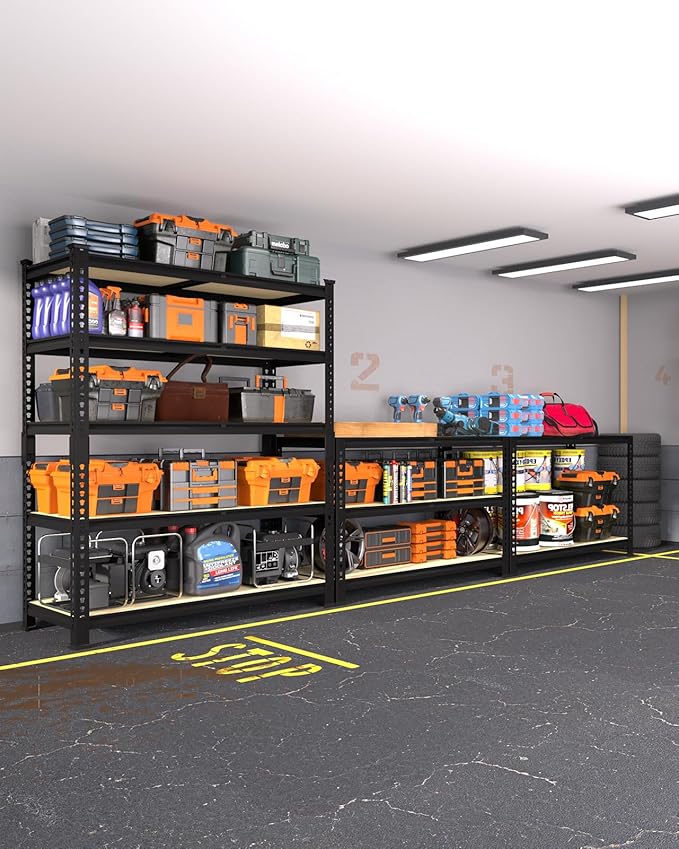 PrimeZone 36" x 16" x 72" Heavy Duty Storage Shelves - 5 Tier Adjustable Garage Storage Shelving, Metal Storage Utility Rack Shelf Unit for Warehouse Pantry Closet Kitchen, Black, 3 Pack