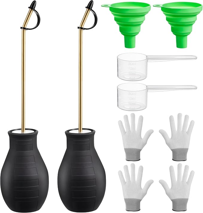 2 Pack Diatomaceous Earth Powder Duster, 8OZ Garden Powder Applicator Dispenser with Long Metal Tube, Bulb Duster Sprayer for Home Organic Gardening Agricultural Supply(Black) | 8OZ bulb duster. Rust-resistant brass/aluminum tube. Smooth upward dischar...