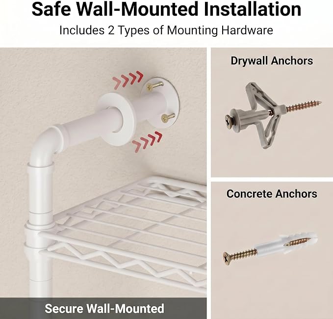F3 Wall Mounted Closet System, Industrial Pipe Clothing Rack for Hanging Clothes, Heavy Duty Closet Organizer System, Clothes Racks with Shelves & Expandable Rod for Wardrobe, Corner, White