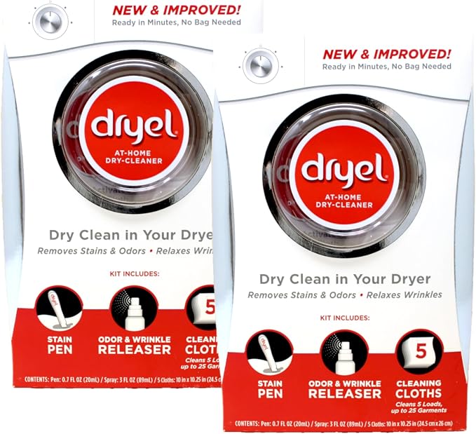 Dryel At-Home Dry Cleaner Kit, Gentle Laundry Care for Special Fabrics and Dry-Clean-Only Clothes, 5 Loads - 2 Pack