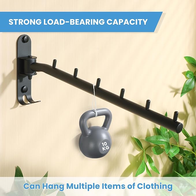 Mooche Swing Clothes Hanger Rack, Garment Racks 11.93" Long, Balck | 180°Rotation Laundry Drying Rack 304 Stainless Steel Space Saving Wall Mounted for Laundry Room Bedroom Balcony