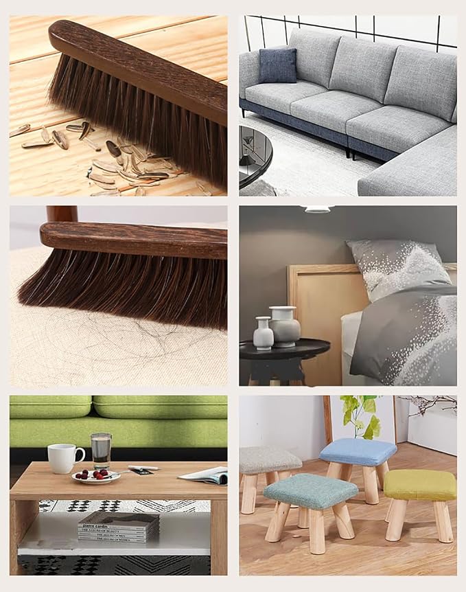 2PCS Hand Broom Cleaning Brushes-Soft Bristles Dusting Brush for Cleaning Car/Bed/Couch/Draft/Garden/Furniture/Clothes,Wooden Handle(Brown)