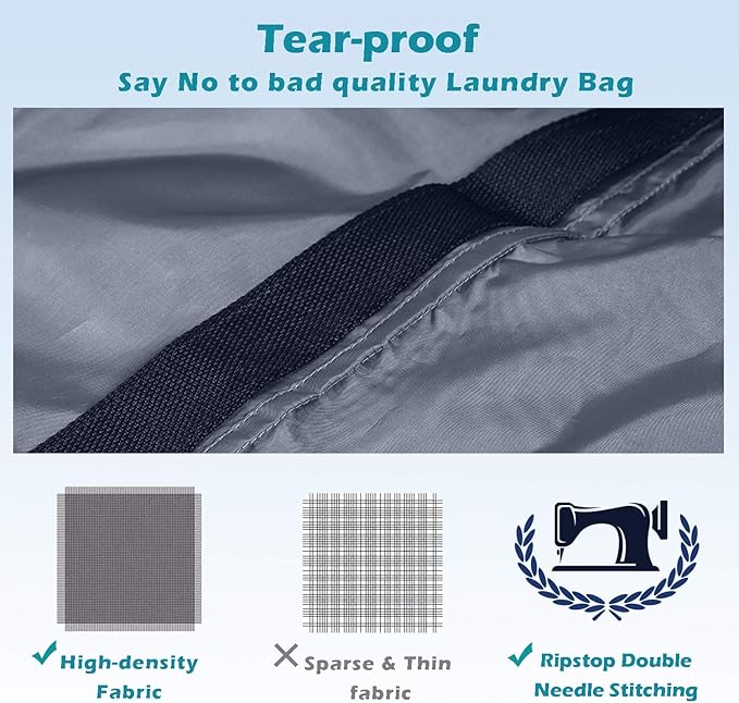 Coomee Heavy Duty Laundry Bag, 2 Pack XL Nylon Laundry Bags with Straps | Extra Large Laundry Bags, Drawstring Closure, Washable Large Dirty Clothes Organizer, Travel Bag Fits a Laundry Hamper