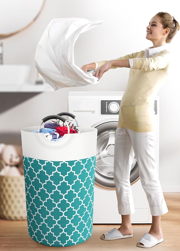Large Laundry Basket, 115L Tall Collapsible Hamper with Handles, Green | Freestanding Laundry Hamper, Waterproof Dirty Clothes Storage Bag for College, Bathroom, Foldable Washing Bin for Travel