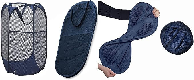 2 Pack Pop Up Laundry Hampers, Collapsible Mesh Laundry Basket, Foldable Clothes Hampers for Bathroom, College Dorm, Travel (Navy Blue)