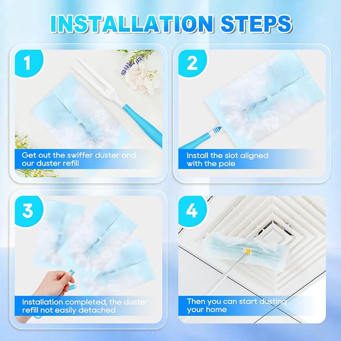22 Pack Duster Refills w/2 Handles, Compatible with Swiffer Duster | Unscented Disposable Dusters Refills with 2 Detachable Handles, Heavy Duty for Furniture, Blinds, Lamps & Hard-to-Reach