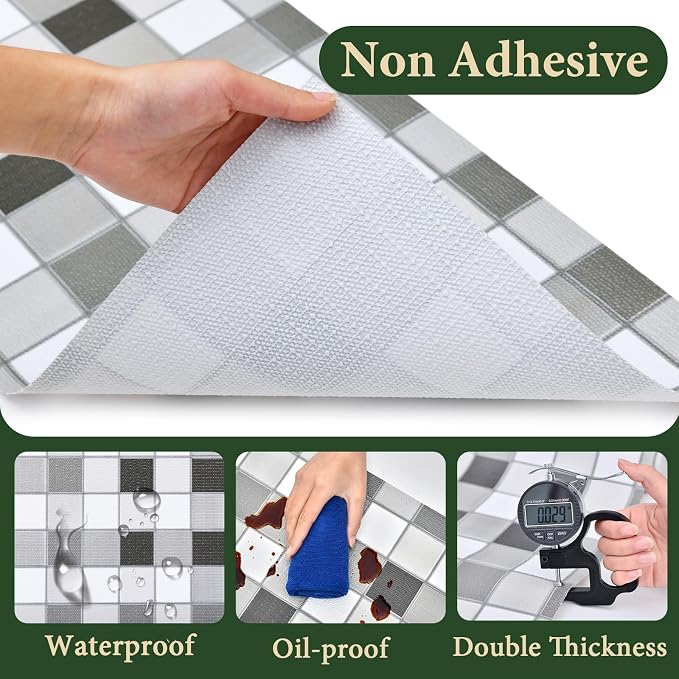 Drawer and Shelf Liner for Kitchen Cabinet: 12 in X 30 Ft Non Slip | Waterproof Shelf Paper Non Adhesive Refrigerator Liners Gray Mosaic Easy Liners for Bathroom
