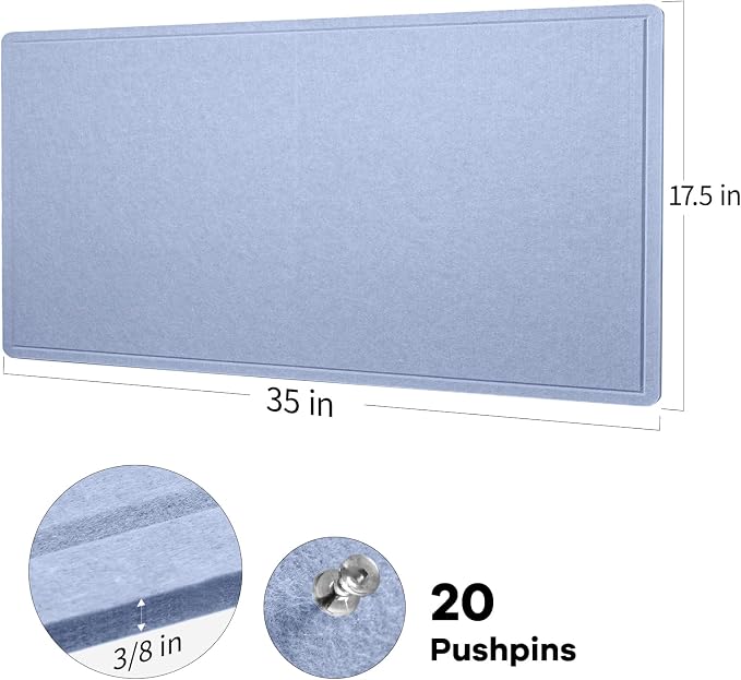 Felt Bulletin Board 35x18 inches, Decorative Pin Board for Home & Office | Cork Board Alternative for Wall with Push Pins, Display Mood Board for Photos, Notes & Reminders
