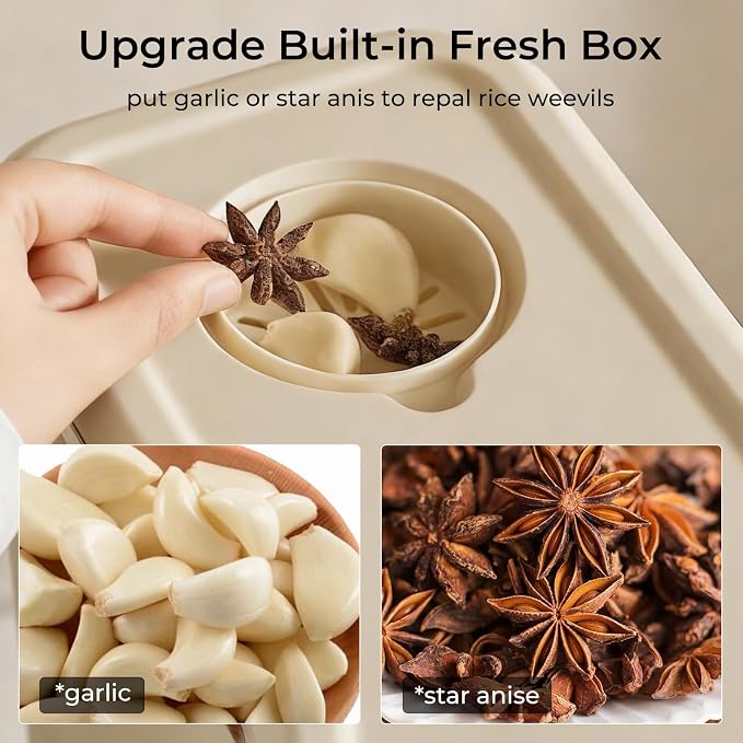 UFORU Rice Dispenser, Rice Storage Container with Measuring Cup for Kitchen Pantry Household, Cereal Dry Food Storage Containers Airtight, Sealed Moisture Proof (Brown 13 Lbs)