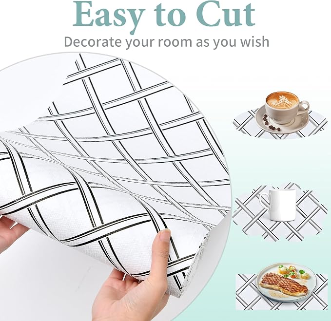 Drawer and Shelf Liner for Kitchen Cabinet: 17 in X 30 Ft Non Slip | Shelf Paper Non Adhesive Refrigerator Liners Black and White Squares Easy Liners for Bathroom