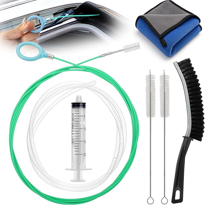 XANGNIER Upgraded Auto Sunroof Drain Cleaning Tool,118in Extra Long Flexible Car Sun Roof Drain Cleaner Unclogger Tool with Tube Cleaner Brush Syringe Hose Cleaning Kit for Windshield Wiper Hole