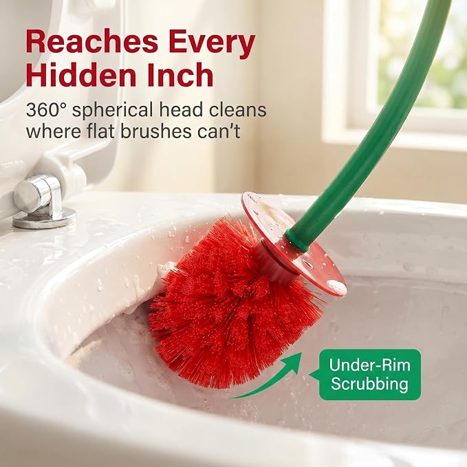 Toilet Bowl Brush with Holder Set: 360°Under Rim Toilet Scrubber 2pcs for Daily Home Cleaning-removes 99% of Stains in 30 Seconds with Zero Residue
