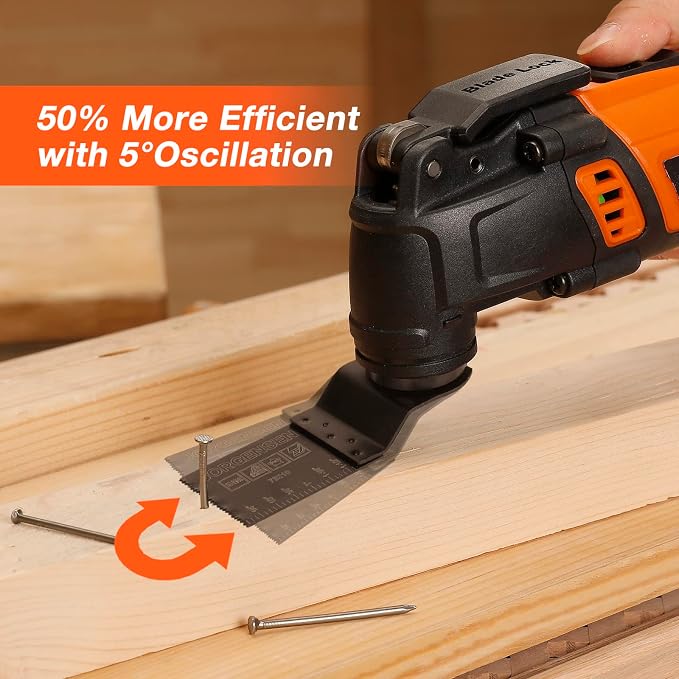 JORGENSEN Corded Oscillating Multi Tool, Variable Speed with 16 PCS Blades | Power Saw, Flush Cut, Universal Accessories, Quick Change, Wood Cutting, Sanding, Scraping, Polishing