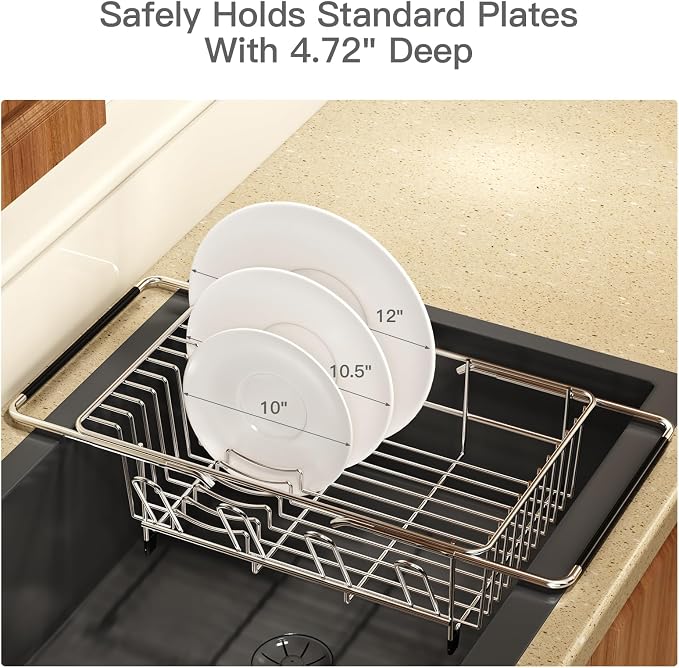 MAJALiS Dish Drying Rack Over The Sink with Adjustable Utensil Holder | Expandable Stainless Steel Dish Drainer for Small Kitchen, Apartment, RV, Counter Space Saving, Perfect Fit, Rustproof