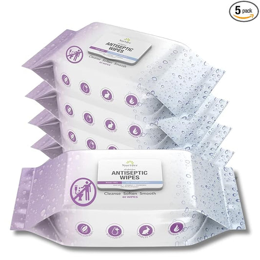 Nurture XL Antibacterial Body & Hand Sanitizing Wipes | Alcohol-Free Antiseptic Wet Towelettes for Germ Removal, Disinfecting Skin, Sanitizing Hands |Cleaning Cloths | Adults & Baby | Thick & Strong