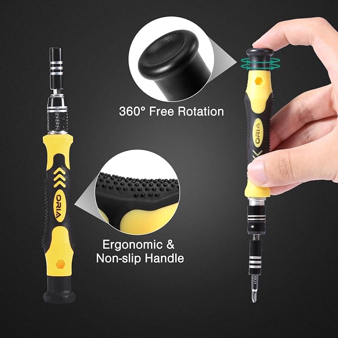 ORIA Small Screwdriver Set, 61 in 1 Precision Screwdriver Set with 57 Bits, Mini Screwdriver Repair Tools with Extension Rod for Mobile Phone, Game Console, Tablet, Yellow