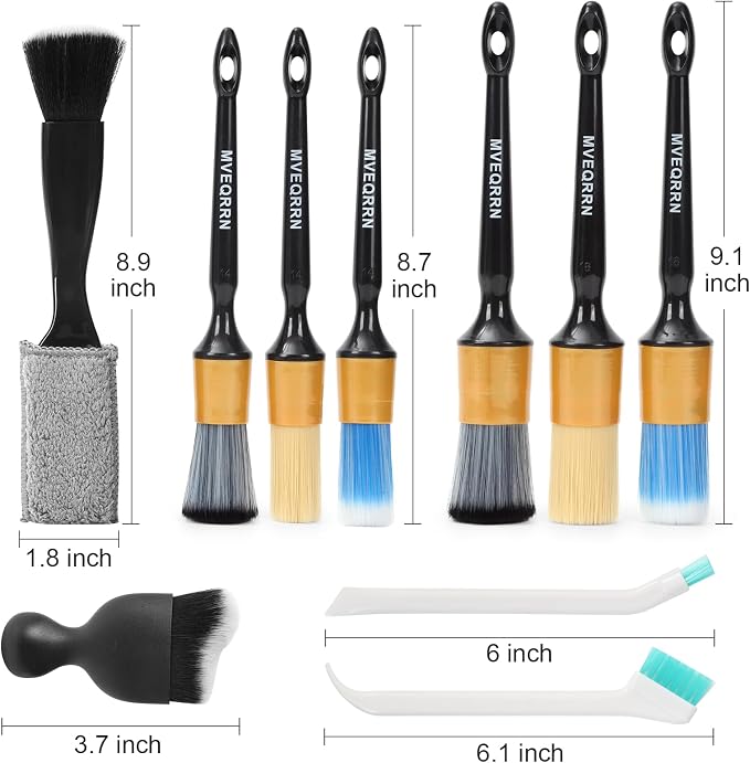 MVEQRRN 10PCS Car Detailing Brush Set,Boars Hair Detail Brush Kit(Gold) | Ultra Soft No Scratch, Car Dust Brush,Car Detailing Brushes Kit, Detail Brushes Car Detailing for Interior Exterior