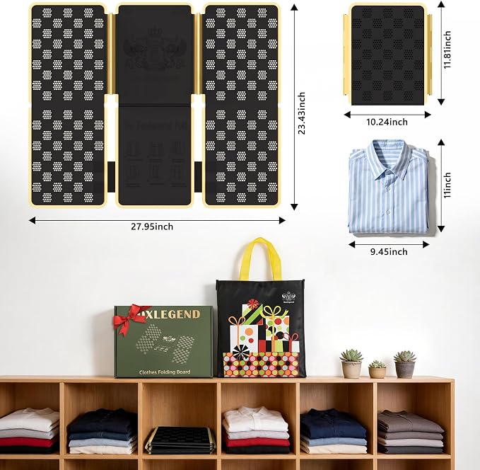 BoxLegend Shirt Folder V7 Metal for Wear Resistance Clothes Folding Board Storage Tshirt Folder Board Metal Edging and Joints Laundry Folding Board Black
