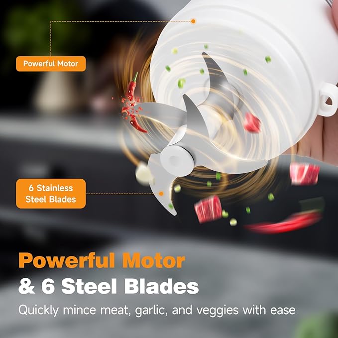 Electric Garlic Chopper, 350ML Glass Bowl Mini Food Processor, Portable Veggie Chopper Onion Garlic Grinder, Wireless Food Processor for Ginger, Chili, Fruit, Meat, etc