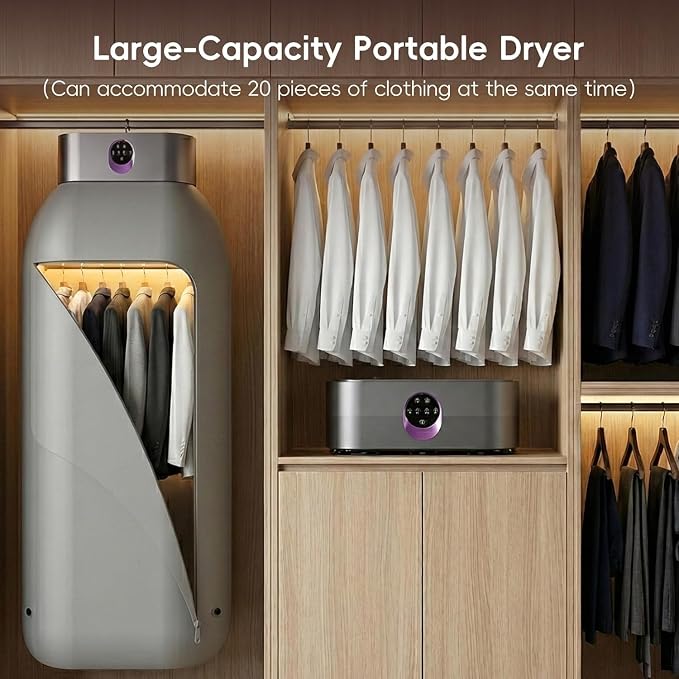 Portable Clothes Dryer for Upto 12 Clothes with Remote Control Compact Form | Compact Dryer for Clothes Apartment, RV, Travel Built-in LED UV, Adjustable 8-Hour Timer with Fast-Drying Stress-Free Setup