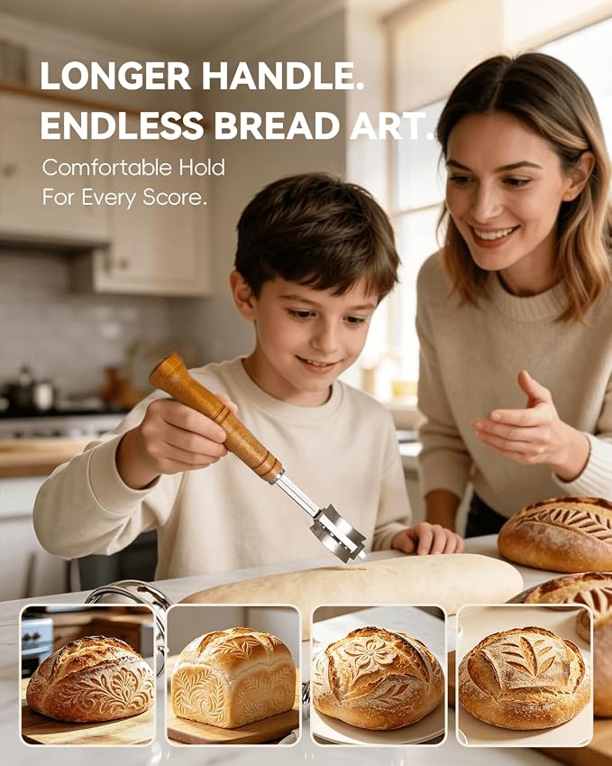 Bread Lame and Flour Duster Set, 304 Stainless Steel Bread Scoring Knife | 5 Razor Blades & Leather Cover, Professional Sourdough Baking Supplies