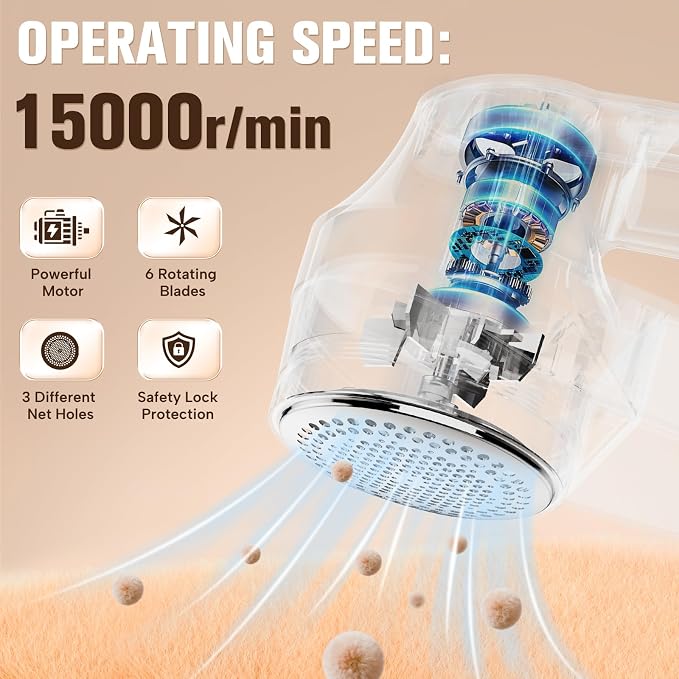 DBC Fabric Shaver with Seperate Lint Box, LED Display, 15000r/Min Powerful Motor, 6-Leaf Blades, 3-Speeds Electric Lint Remover for Sweater, Clothes, Couch, Furniture, Sofa - Gold & White | for Sweater, Clothes, Couch, Furniture, Sofa | LED Display, 15...