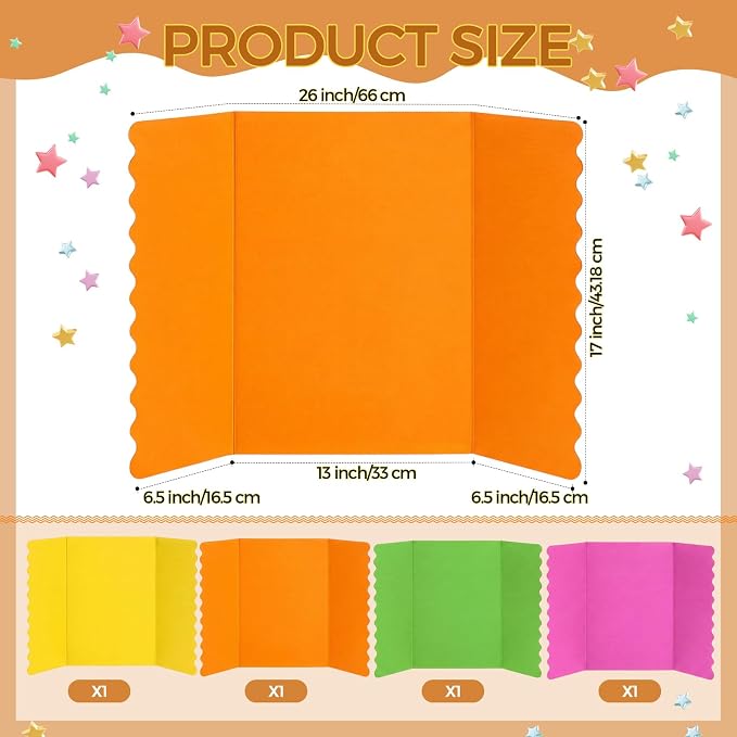Mooliwe 4 Pack 26" x 17" Trifold Poster Board Tri Fold Poster Boards Foldable Corrugated Business Presentation Display Paper Boards for Science Fair Events, School Projects, Exhibitions