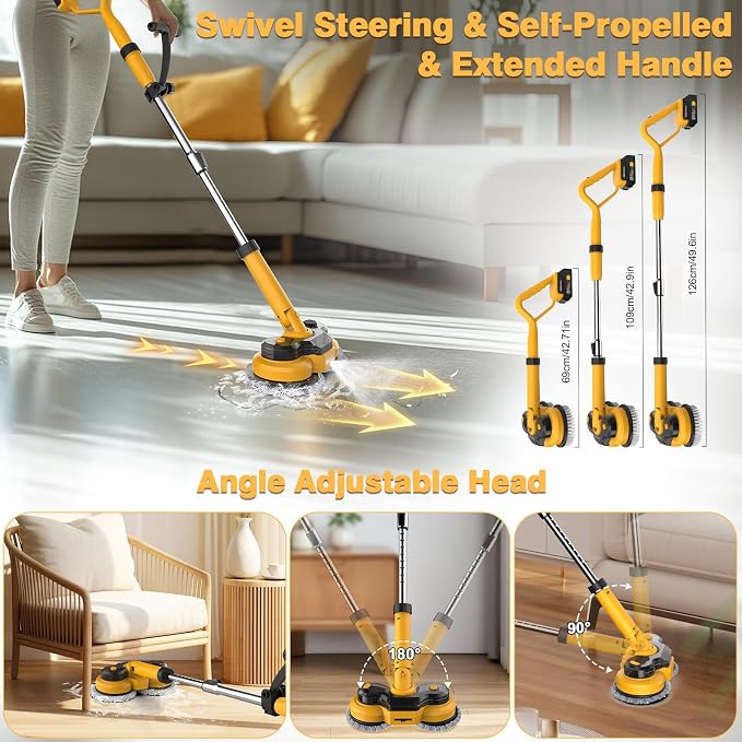 Cordless Electric Mop for Dewalt 20V Battery (NO Battery), 2 in 1 Spin Mop & Electric Floor Scrubber Machine with LED Light & Water Spray, 800 RPM Rotating Electric Mops for Floor