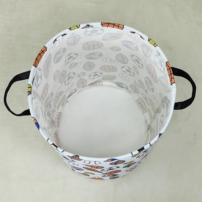 Round Laundry Basket Collapsible Storage Hamper Organizer Colorful Balls | Waterproof Canvas Foldable Baskets with sturdy Handles Multi-scene Organizer for Home Play Bedroom Gift Bin