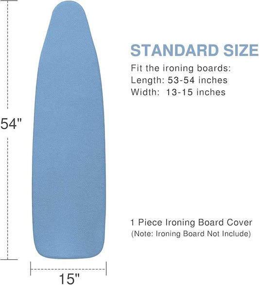 VividPaw Ironing Board Cover and Pad, Standard Size 15x54, Thick Padding, Elastic Edge, Silicone Coated, Resist Scorching, Adjustable Fastener, Heavy Duty Padded Iron Board Covers (Blue)