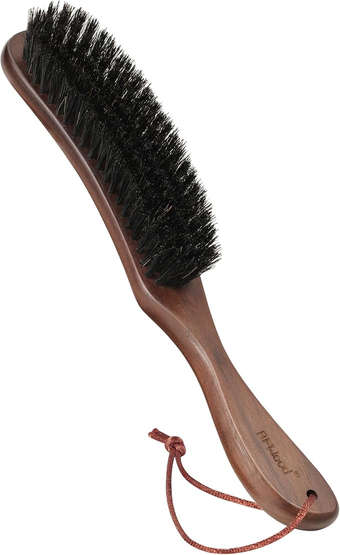 Clothes Brush, Boar Bristle Lint Brush for Suits, Cashmere, Wool, Velvet, Suede and Pet Hair, Large Black Walnut Wood Handle