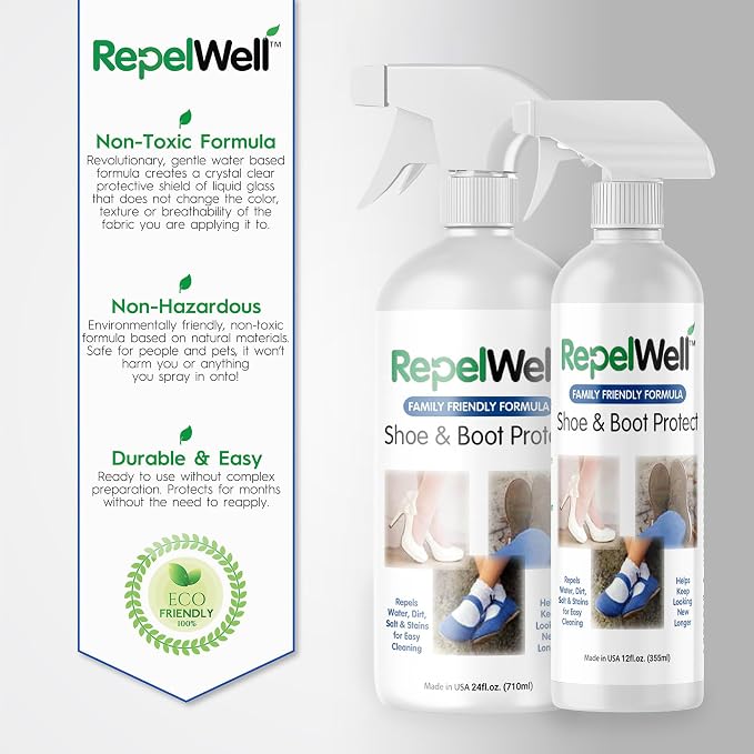 Non Toxic Shoe & Boot Protector Spray, Water & Stain Repellent, 12 oz | Helps repel water, mud, salt, dirt and everyday stains from shoes and boots.