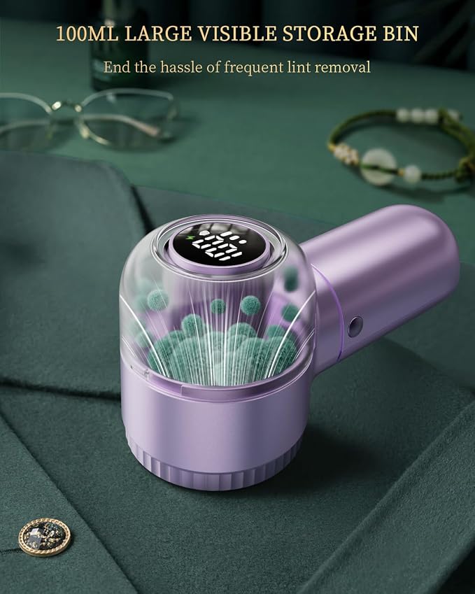 Fabric Shaver with Lint Brush, Large Lint Shaver with Digital Display | 3-Speeds Lint Remover with 6-Leaf Blades, 1200mAh Electric Sweater Shaver to Remove Pilling for Clothes, Furniture