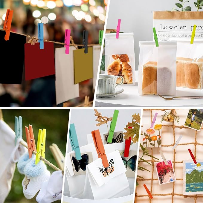 60Pcs Colored Clothes Pins Wooden, Colored Clothespins for Crafts 2.9 Inch, Clothing Pins for Hanging Classroom