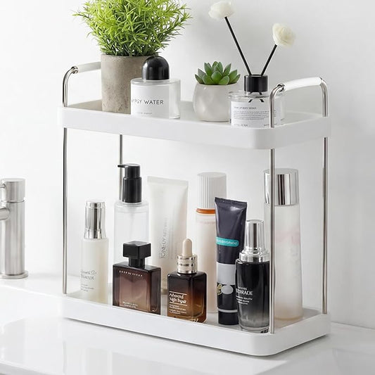 Vtopmart 2-Tier Bathroom Countertop Organizer, Vanity Dresser Counter Tray Shelf for Skincare, Perfume, Makeup, Silver