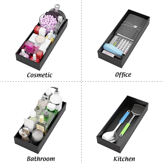 Black Bamboo Drawer Organizer - Silverware&Utensil Holder Organizer for Kitchen Drawers, Multi-Use Drawer Dividers Boxes for Bathroom Counter，Cabinet, Garage, Office Desk, Makeup, Jewelry (15"6"2.5") | Silverware Cutlery Utensil Tray, Multi-Use Drawer ...