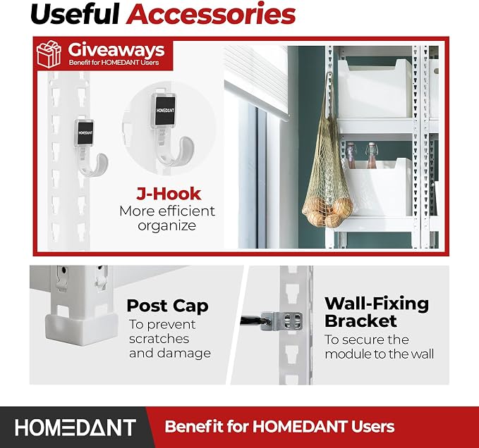 HOMEDANT 47.7" W Deep 5 Tier Heavy Duty Garage Shelving Adjustable Metal Rack Storage Shelves Standing Shelf Unit Organizers Industrial Warehouse Basement White 1Pack