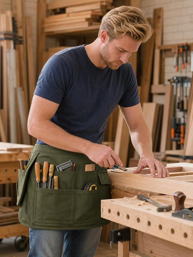 Molaxhome Waist Tool Apron with Multi-Pocket Adjustable Belt for Gardening | Adjustable Long Belt,Waitress Server Aprons,Tool Belt,Hairdressers,Work Apron