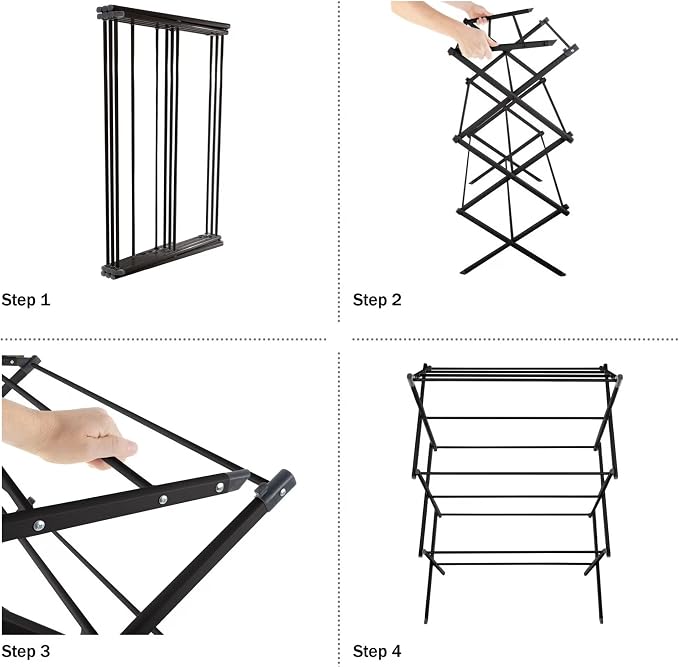 Collapsible Drying Rack for Laundry, Indoor Outdoor Clothes Drying Rack Foldable with Steel Frame, 27”x13.5” Large Capacity Energy Saving, Small Space Apartment Dorm Essentials, Black