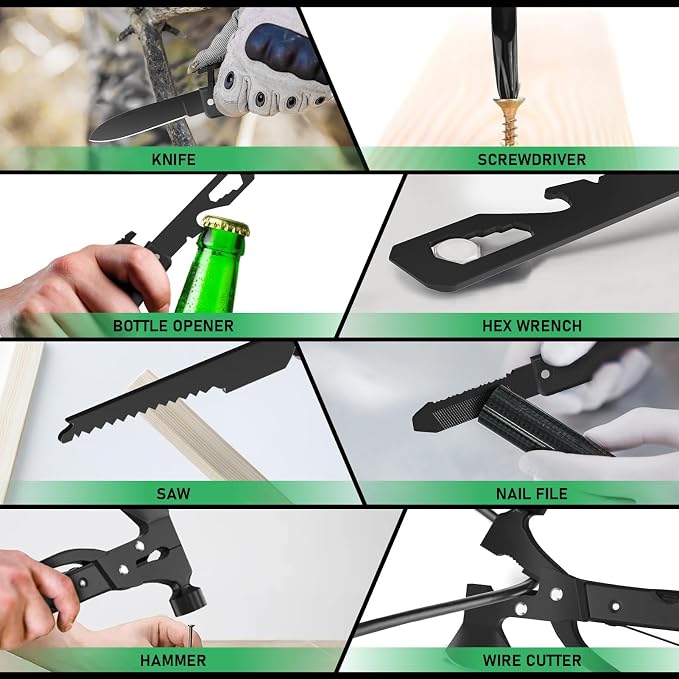 15-in-1 Multitool Axe Hatchet, Black | with Hammer, Knife, Saw, Essential for Camping, Hiking, Gifts for Men, Women, Dad, Husband, Birthday Gifts for Men