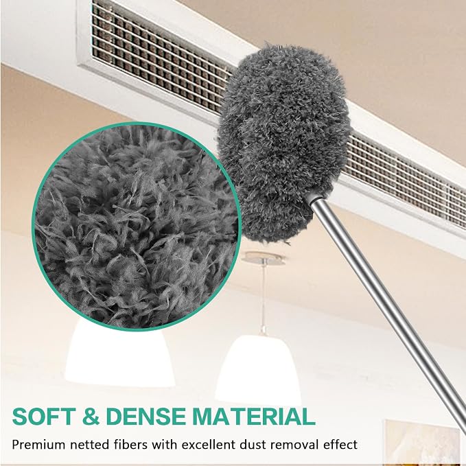 Ceiling Fan Cleaner Duster Reusable Microfiber Ceiling Fan Blade Cleaner Removable Duster with Extension Pole Adjusts 13 to 49.7 Inch for Cleaning Walls Bookshelves Furniture Door Window Top (Gray)