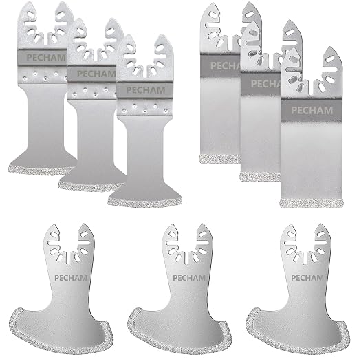 9PCS Diamond Oscillating Tool Blade, Multi Tool Blades Kits for Grout Removal and Soft Tile Cut, Fit Porter Cable Black & Decker Rockwell Ridgid Ryobi Milwaukee Chicago Craftsman