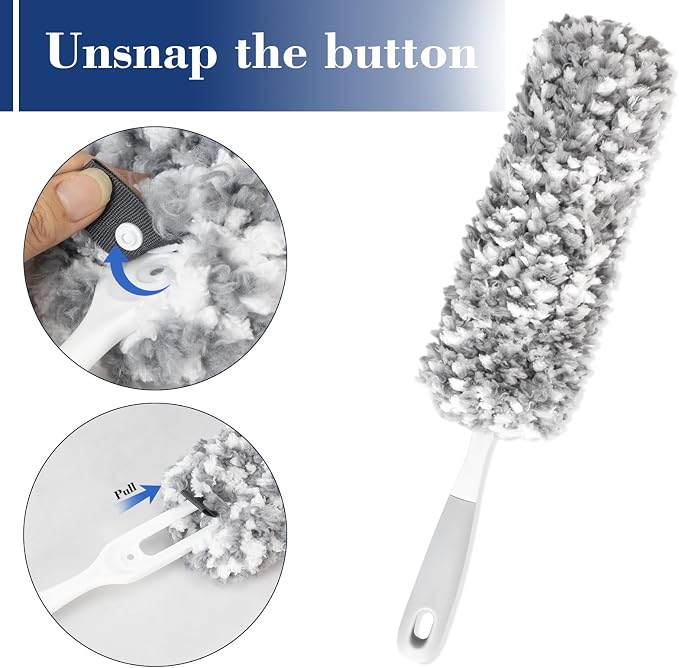 Bryquelin 17.3" Handheld Microfiber Dusters for Cleaning-Detachable & Washable Head, for Furniture, Keyboards, Car Interiors, and Delicate Surfaces