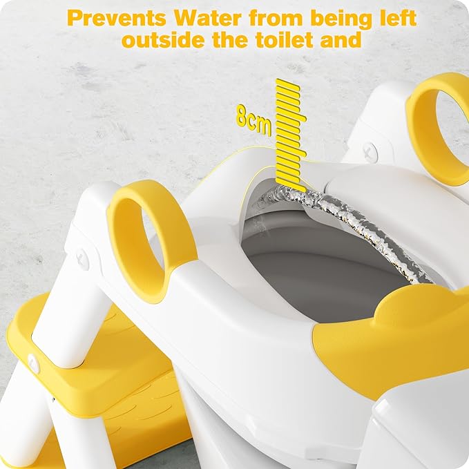 Potty Training Seat, Upgrade Toddler Toilet Seat for Kids Boys Girls, 2 in 1 Potty Training Toilet, Splash Guard Anti-Slip Pad Step Stool(Yellow)