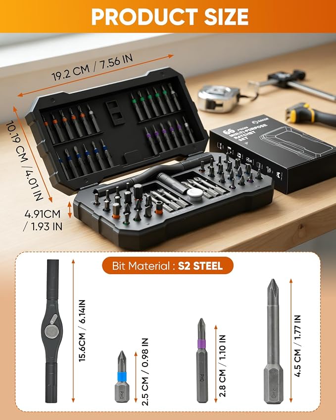 Saker 66 in 1 Magnetic Screwdriver Set Portable Multi Bit Ratcheting Kit with Detachable Handle for Dad Gifts Home Electronics, Computer, Furniture, Bike, DIY
