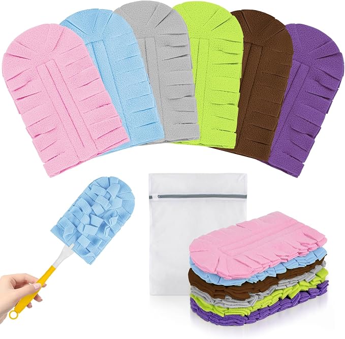 Reusable Duster Refills, Washable Duster for Swiffer (6 PCS) | Include 1 Handle & Laundry Bag, Microfiber Dusting Cloths for Cleaning Fan, Floor, Blind, Windows