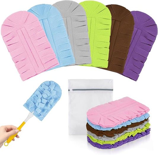 Reusable Duster Refills, Washable Duster for Swiffer (6 PCS) | Include 1 Handle & Laundry Bag, Microfiber Dusting Cloths for Cleaning Fan, Floor, Blind, Windows