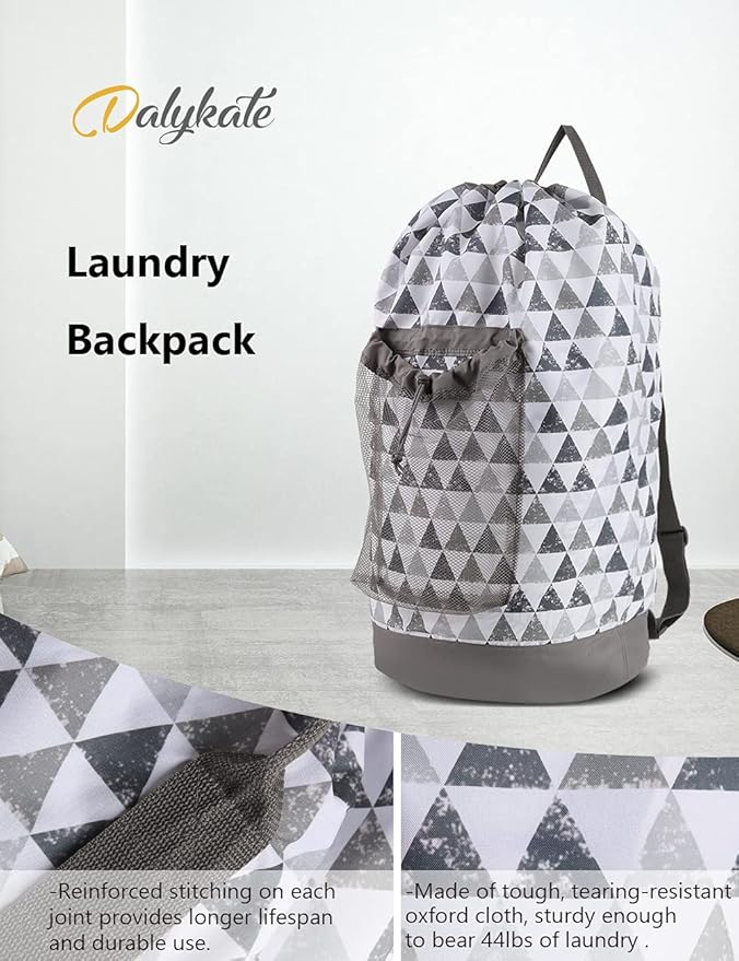 Backpack Laundry Bag, Laundry Backpack with Shoulder Straps and Mesh Pocket Durable Nylon Clothes Hamper Bag with Drawstring Closure for College, Travel, Laundromat, Apartment