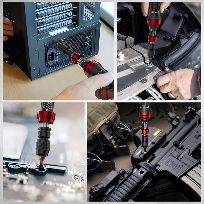 1/4" 10-70In.lb Torque Screwdriver 36 PCS Set | T-bar, Hex, Torx, and Phillips S2 Bits, Torque Wrench Screwdriver, For Scope and Car, Bike Mounting, Home DIY