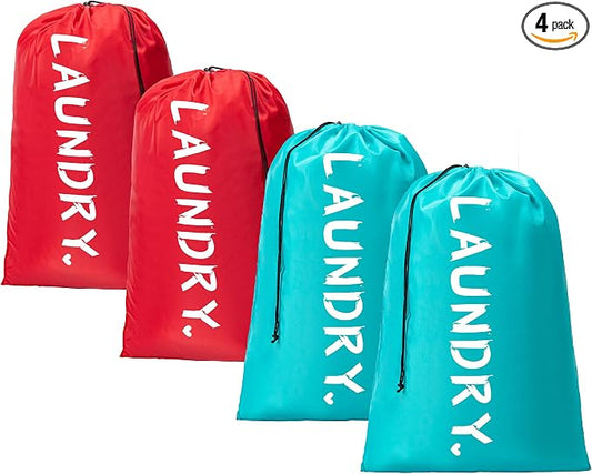 4 Pack Travel Laundry Bag,24" x 36", Extra Large Dirty Clothes Organizer | Machine Washable with Drawstring, Holds 3-4 Loads of Laundry,Fit a Laundry Hamper or Basket Travel Essentials